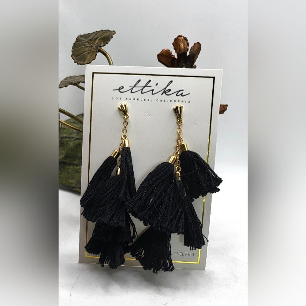 "5/$40" Ettika Goldtone Black Tassel Post Dangle Earrings